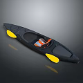 Black Kayak With Yellow Floats And Orange Seat On Gray Background