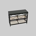 Black Frame Dining Table With Glass Top Three Tier Metal Mesh Shelves And Wheels