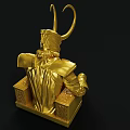 Golden Mythical Horned Figure Sculpture With Intricate Armor And Decorative Base