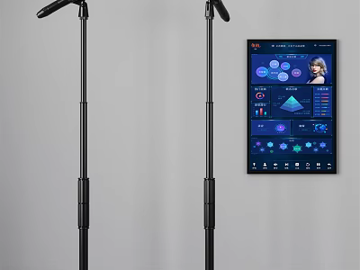 Headphone Speaker System With Two Black Microphone Stands And Digital Control Screen Interface 3d model