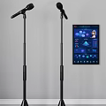 Headphone Speaker System With Two Black Microphone Stands And Digital Control Screen Interface