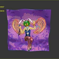 Anime Character With Blue Hair Winged Decorations Black Bodysuit On Purple Background Wielding Weapon