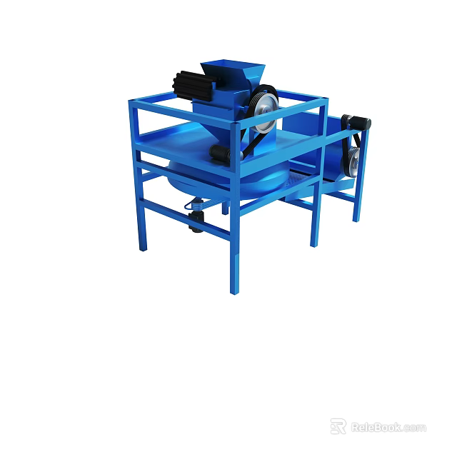 Blue Industrial Processing Machine With Metal Frame And Black Motor Parts 3d model 