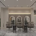 Modern Hair Salon Interior Design With Styling Stations Large Screen Mirrors Chairs And Plants