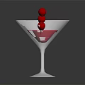Elegant Martini Glass with Pink Liquid and Red Cherries on Dark Surface