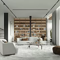 Modern Elegant Living Room Interior Design With Sofa Coffee Table And Bookshelf 3d model