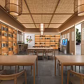 Book Art Themed Traditional Reading Room With Wooden Shelves And Lanterns