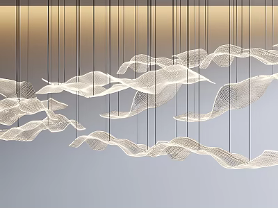 Modern Wave Shaped Mesh Chandelier Design Hanging In Interior Space Decor 3d model