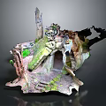 Natural Decorative Rock Structure With Moss Green Elements And Hollow Design