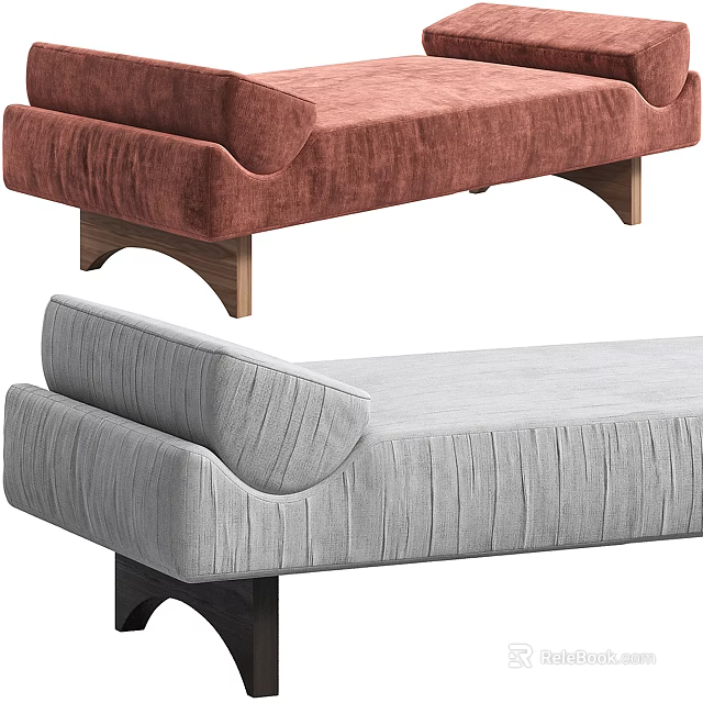 Modern Upholstered Single Chair In Coral And Gray With Wooden Legs 3d model 