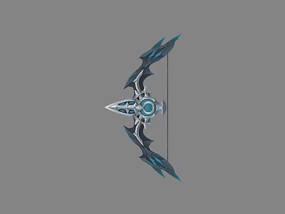 Elegant Fantasy Bow Weapon Featuring Blue Crystal Accents And Black Design 3d model