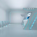 Modern Tech Inspired Reception Space With Logo Display And Blue Accent Lighting 3d model