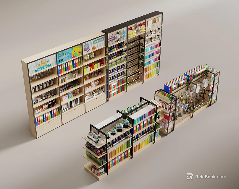 Retail Store Display Shelves With Multi Tier Open And Closed Storage Design 3d model