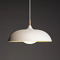 Modern Pendant Light With White Dome Shade And Wooden Rod Glowing In Dark Background