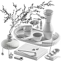 Natural Modern Decorative Ornament Set With Glass Carafe Cups Tray Berry Branch And Vase