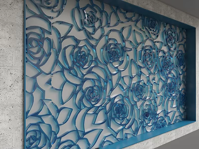 Modern Decorative Background Wall with Blue Rose Patterns and Blue Frame 3d model