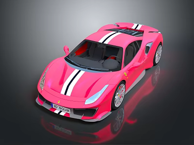 Pink Ferrari Sports Car With White Stripes Sleek Design And Shiny Exterior 3d model
