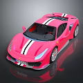 Pink Ferrari Sports Car With White Stripes Sleek Design And Shiny Exterior