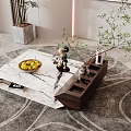 Modern Marble Coffee Table With Fruit Bowl Decorative Items And Plants In Living Room Rug