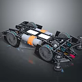Modern Car Chassis Structure With Wheels Battery Packs And Mechanical Components 3d model