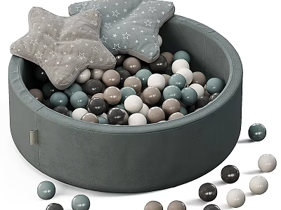 Children's Bed With Round Ball Pit Filled With Colorful Balls And Star Shaped Cushions 3d model
