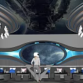 Futuristic KTV Interior With Starry Sky Background Blue Lighting And Comfortable Seating Area
