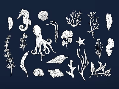 marine animal plant seaweed coral seaweed seahorse shell starfish cartoon hand-painted 3d model