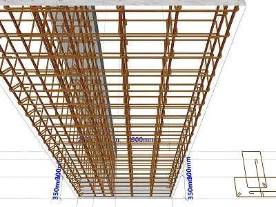 Steel Frame Construction Structure With 300mm 350mm Dimension Markings And Support 3d model