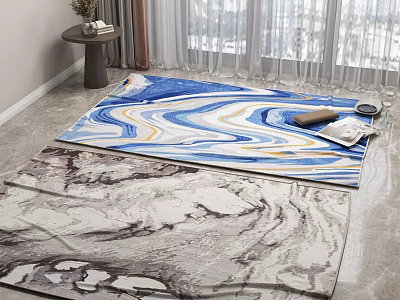 Square Rugs With Blue Wave And Gray Marble Patterns For Modern Living Space 3d model