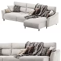 Modern Light Gray Sectional Sofa With Cozy Throw Pillows And Soft Blanket 3d model