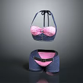 Pink Checkered Bra With Bow Detail And Denim Shorts With Black Belt