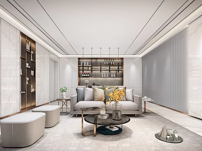 Elegant Modern Office Interior With Luxury Sofa Coffee Table And Bookshelf Lighting Design 3d model