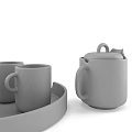 Minimalist Modern Tea Set with Teapot Mugs and Tray in Gray Design