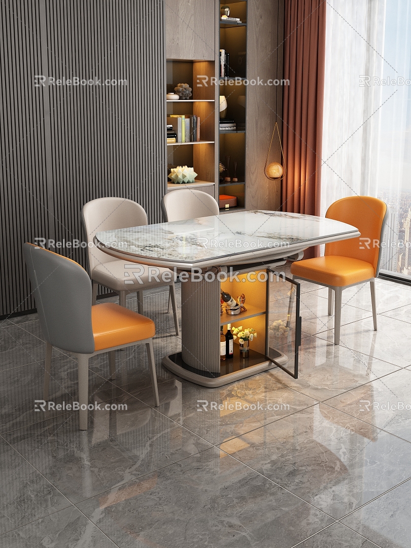 Simple Light Luxury Dining Table and Chair Combination 3d model