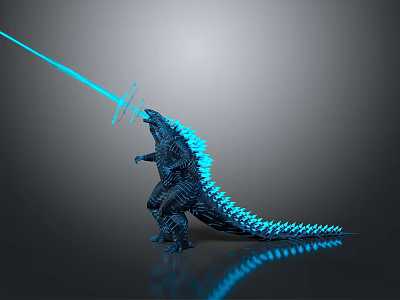 Giant Godzilla Creature Firing Blue Energy Beam With Glowing Spikes On Dark Background 3d model