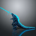 Giant Godzilla Creature Firing Blue Energy Beam With Glowing Spikes On Dark Background