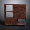 Brown Wooden Storage Cabinet With Open Shelves Double Doors And Bottom Compartments