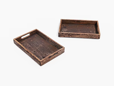 Set of Two Natural Wooden Trays With Rustic Finish For Home Decor And Storage 3d model