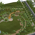 Garden Landscape Featuring Lush Green Grass Tall Trees Playful Slide Children Playing And Winding Paths