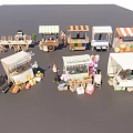 Colorful Outdoor Market Stalls With Awnings And Vendor Displays
