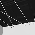 Industrial Ceiling Design With Exposed Black Beams And White Linear Lights 3d model