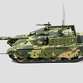 Camouflage Painted Military Tank With Gun Barrel Turret Tracks Antennas And Armor