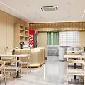 Simple Restaurant Interior With Wooden Walls Dining Tables Chairs Wall Painting And Shelves