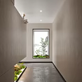Mini Garden Features in Narrow Corridor with Window Green Plants Rockery and Planter