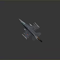Gray Fighter Jet Model With Blue Canopy Missiles Under Wings And Tail Flame
