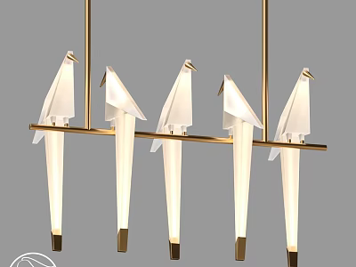 Modern Elegant Chandelier With Golden Frame And Five White Tapered Shades 3d model