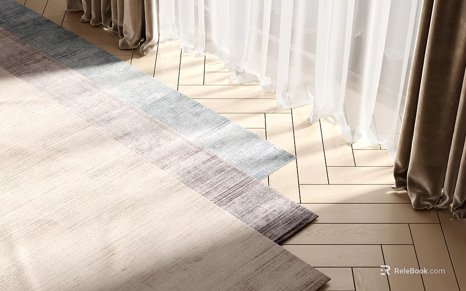 Square Rugs With Gradient Colors On Wooden Floor 3d model 