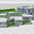 Modern Detached Villa With Large Glass Walls Outdoor Courtyard Pool And Green Plants