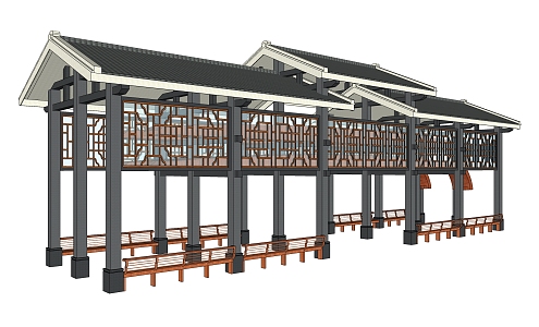 Chinese-style porch rack dragon boat shed 3d model