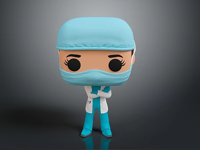 3D Cartoon Doctor Character Wearing Blue Scrubs White Coat and Mask Standing With Arms Crossed 3d model